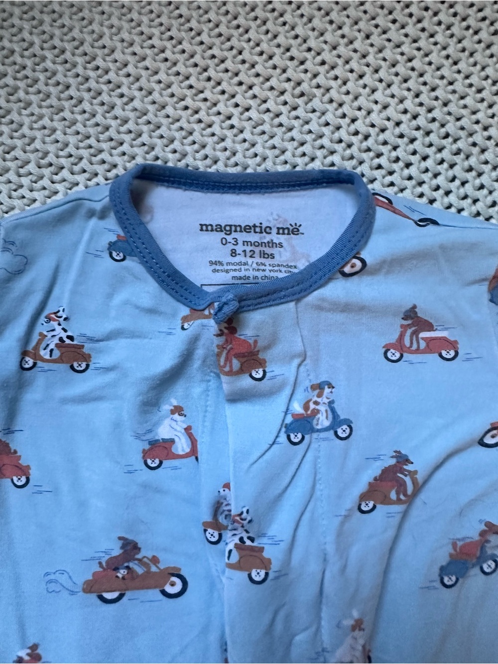 0-3 months Magnetic Me Light Blue Dogs on the Go Print Bamboo Pajamas